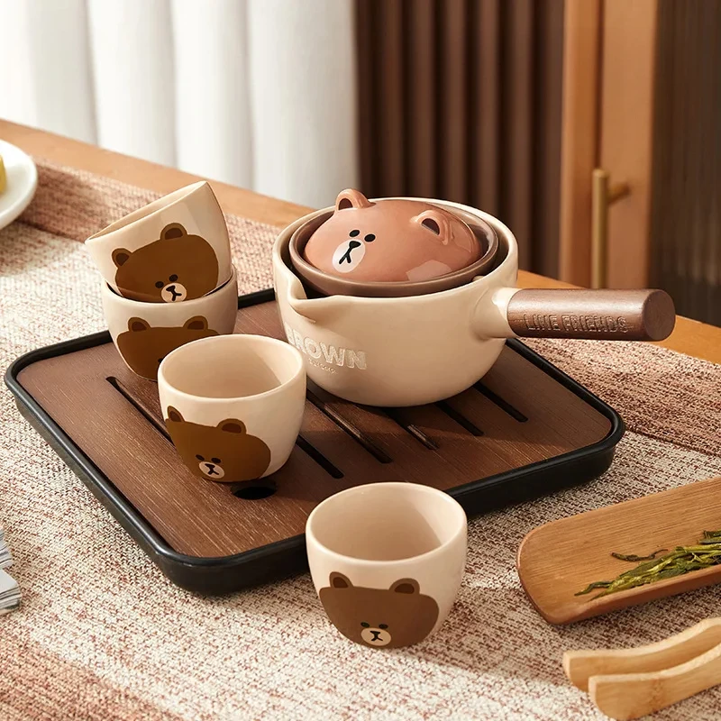 

Modern Minimalist Tea Set Gift Box, Brown Bear Design, Ceramic Teapot, High-Fired Brewing Kit, Cute Gift Set, Decorative Tea Pot