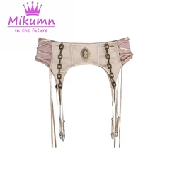 Mikumn Vintage Chic Design Metal Chain Satin Fish Bone Lace-up Zipper Waist Belt Clothing Accessories