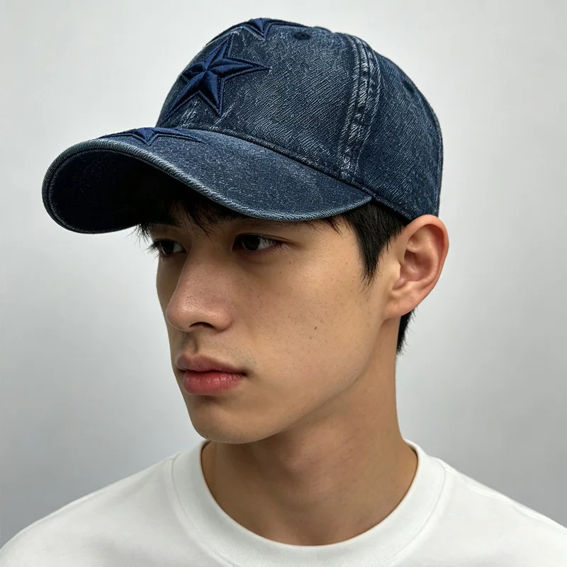 American retro five-pointed star three-dimensional embroidered denim baseball cap for men and women