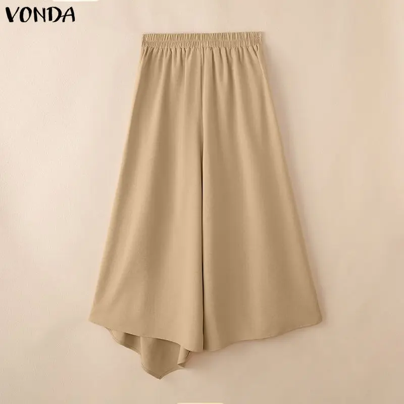 Women Loose Pants Plus Size VONDA 2026 Office Lady Casual Capris Bottoms Female Solid Irregular Elegant Wide Leg Trousers view 5