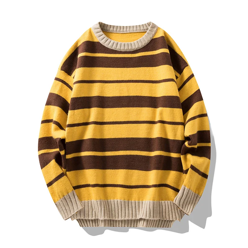

Men Winter Pullover Round Neck Sweater Comfortable Striped Sweatshirts Couples Fashion Oversize Knitwear Street Style Clothing