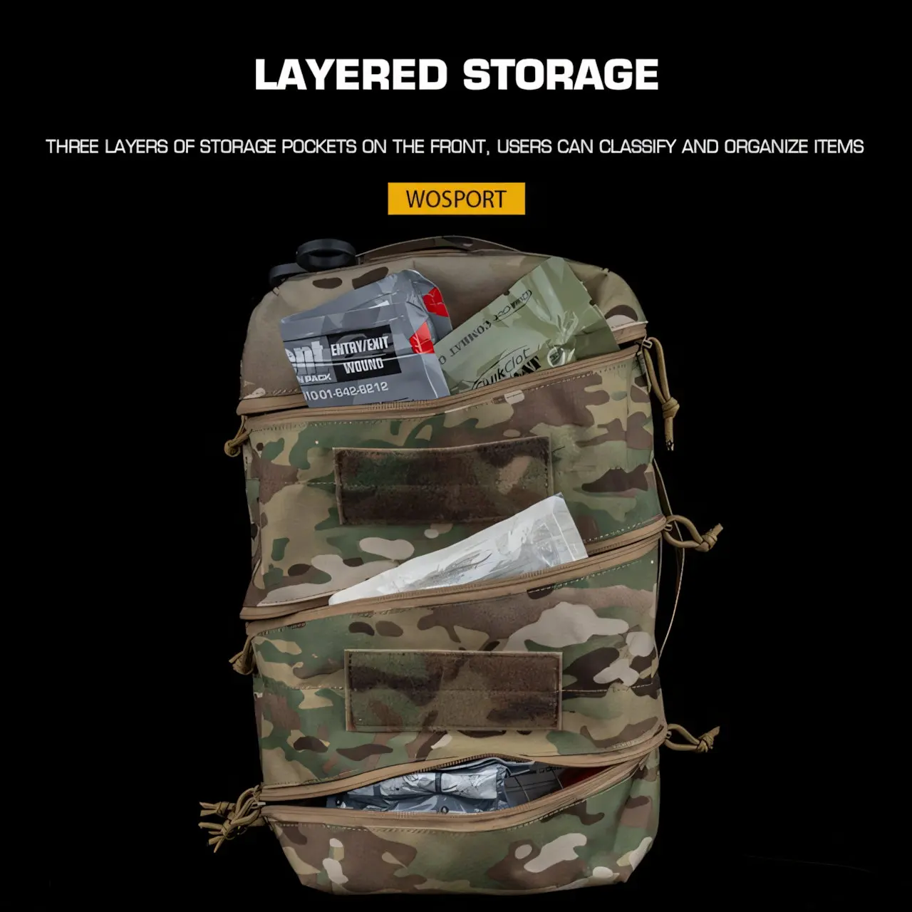 Wosport Large First Aid Backpack Cordura Velcro Lined Three Layer Storage External Expansion for Airsoft Outdoor Activities - view 4