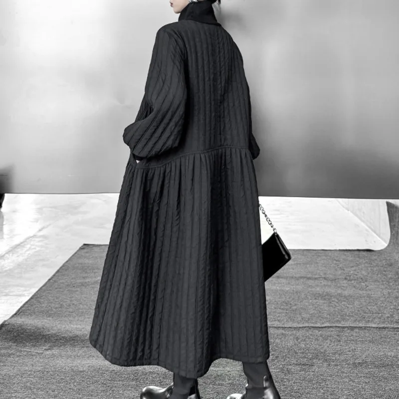 HKSH Herbst Winter Neue Frauen Verdicken Kleid Rollkragen Langarm Drapierte A-line Elegante Casual Ins Baumwolle gefütterte Kleider HK16647