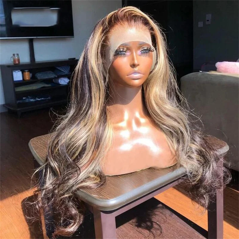 28 inch 200% Soft Highlight Blonde Body Wave 5x5 Silk Base Jewish Human Hair Wig With Baby Hair HD Lace European Hair Preplucked