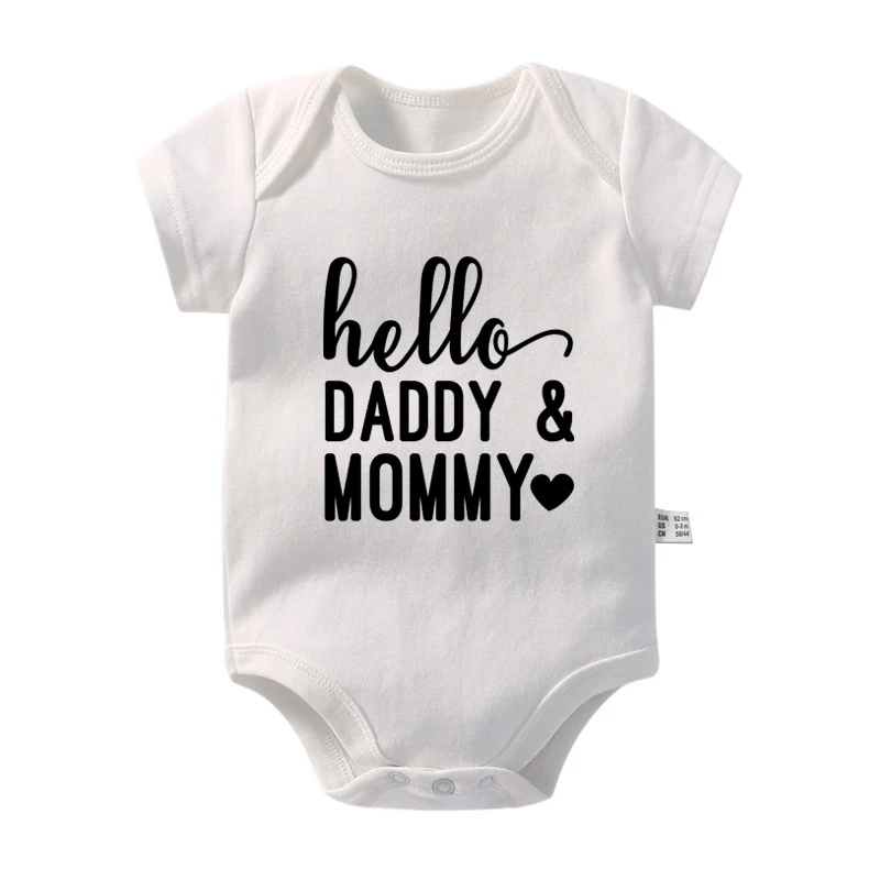 Hello Daddy Mommy Newborn Baby Bodysuit Pure Cotton Short Sleeve Summer Jumpsuit Cute Baby Onesie