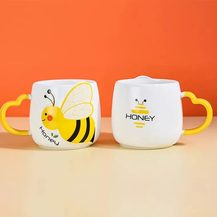 Ceramic Coffee Mug  Milk Cup Drinkware Yellow bee Pattern Teacup Simple Creative Mugs handle cup