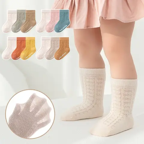 남아 여아용 얇은 솔리드 양말, 신생아 어린이 코튼 메쉬 미끄럼 방지 바닥 양말, 용수철 여름, 0-5 세, 3 켤레/로트