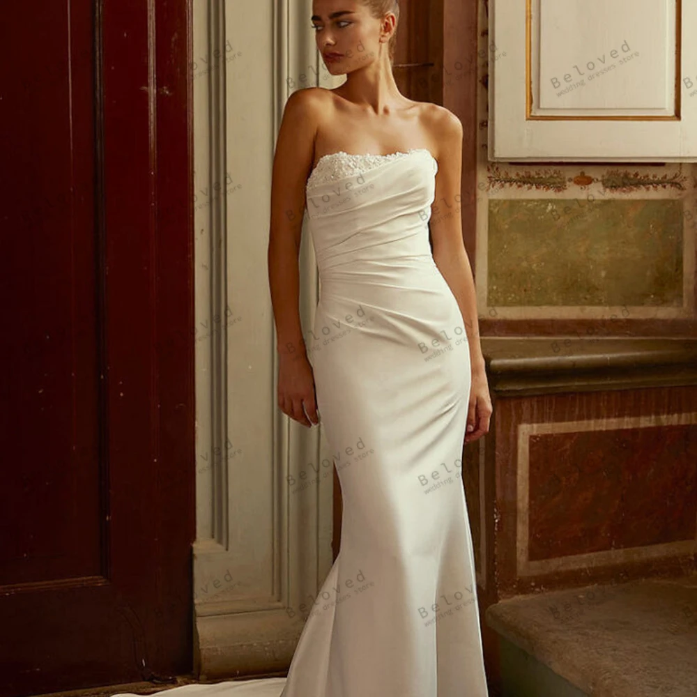 

Elegant Wedding Dresses Vintage Bridal Gowns Lace Appliques Strapless Backless Robes Satin Vestidos De Novia Customized 2025