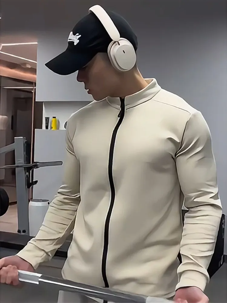 Men's Long Sleeve Zipper Hoodie Cardigan Warm Training Top Autumn Winter Fitness Running Sportswear Slim Fit Stand Collar Bas...