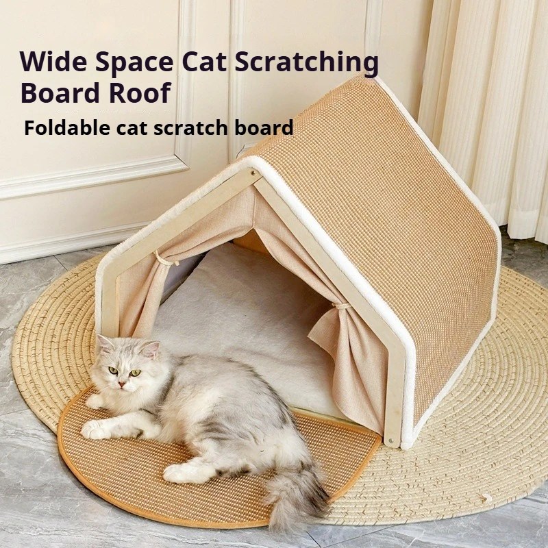 

Four Seasons Cat Nest Semi Closed Cat House with Scratch Board No Crumbs Sisal Cat Tent for Indoor Cats