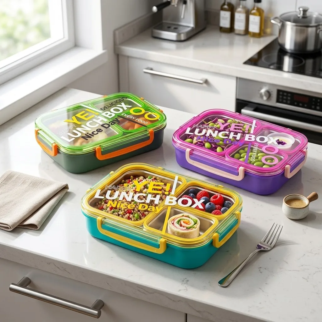 Microwavable 304 Stainless Steel Lunch Box 2/3 Compartment Bento Box Leakproof Food Storage Containers Adults Kids School