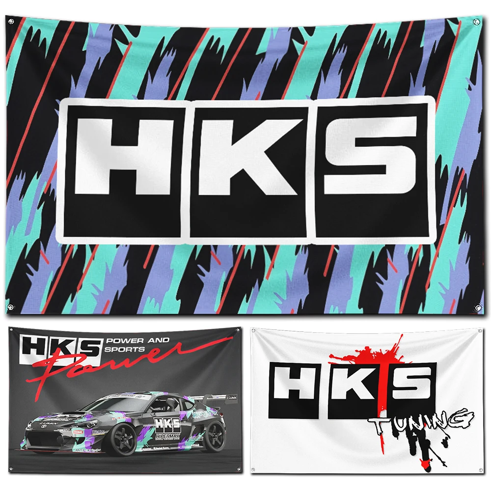

60x90cm HKS Power logo Flag Polyester Digital Printing Banner for Garage Wall Art Out Door Decoration