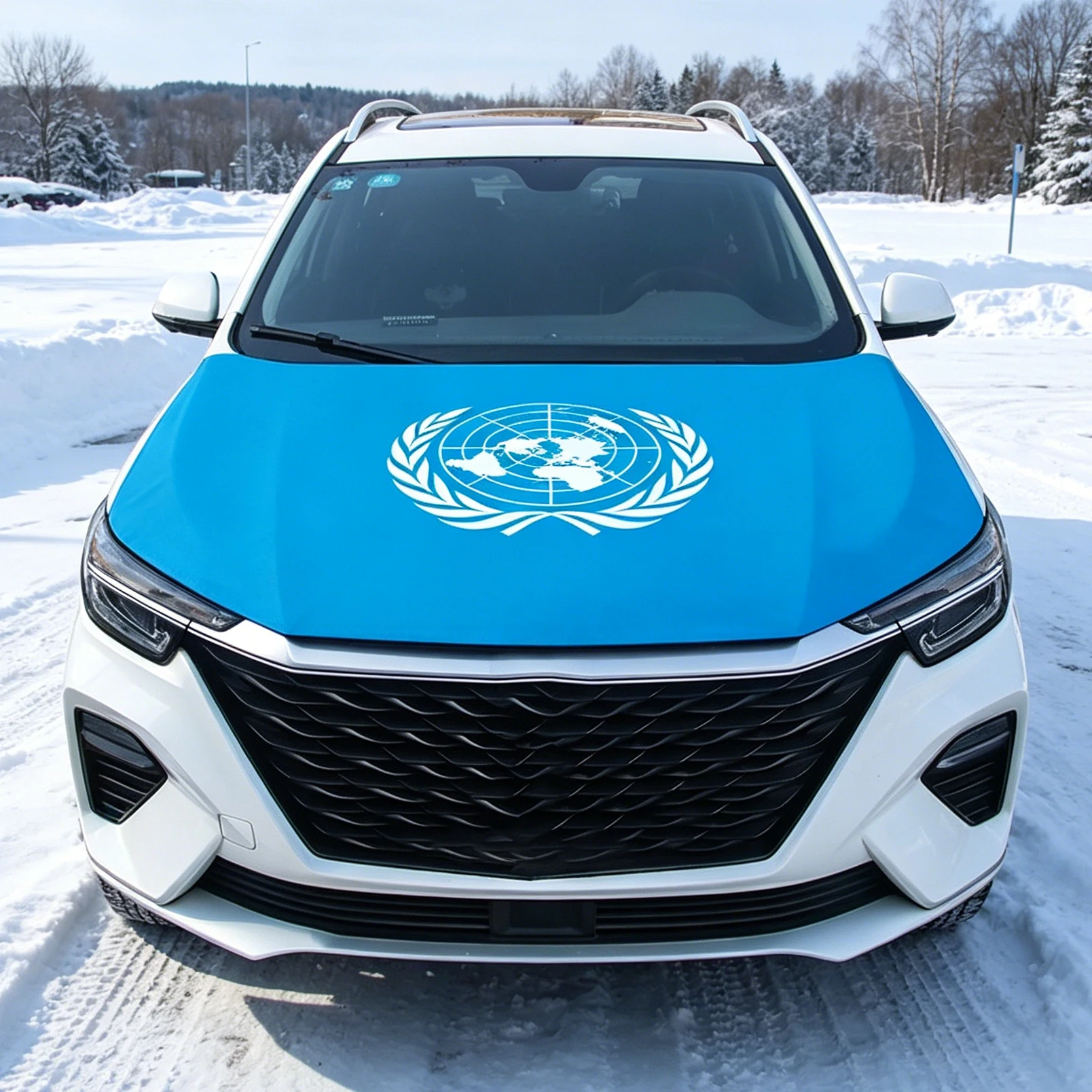 The United Nations Flag Car Engine Hood Cover National Flag For Vehicle Decoration