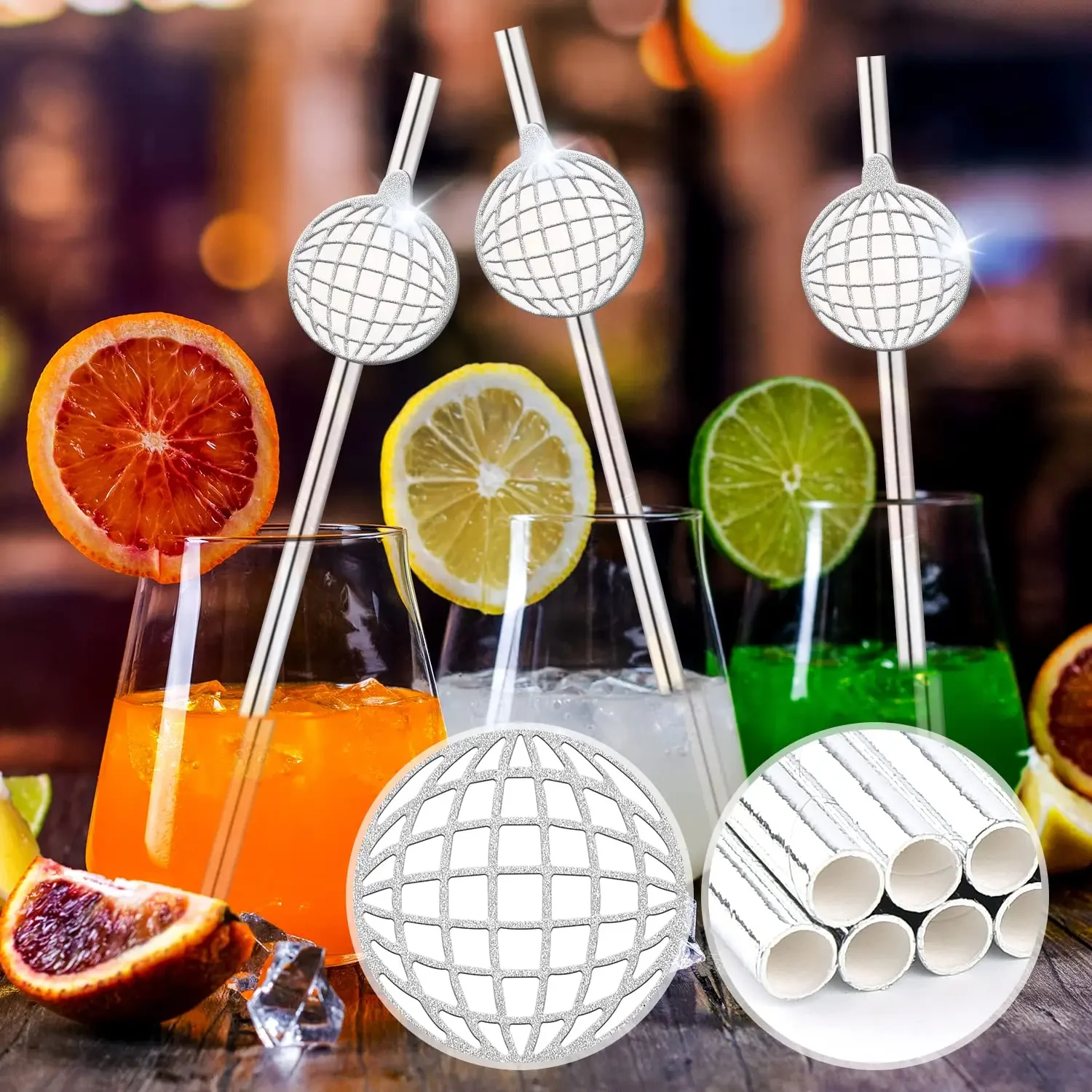30 PCS Disco Straws 70s Disco Paper Straws Mirror Silver Foil Paper Straw Bachelorette Party Birthday Bridal Retro Disco Party