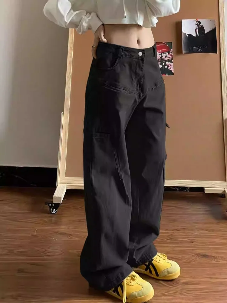 

Bla Straight Leg Casual Workwear Jeans Women's American High Street Vibe Design Slimming Wide Leg Pants