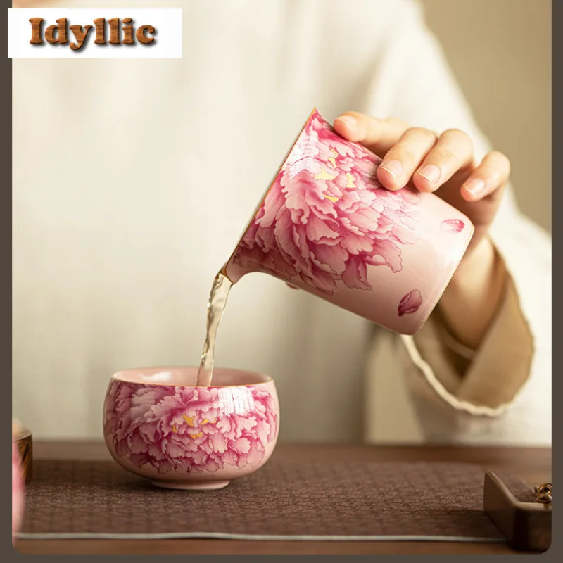 200ml Peony Powder Ru Kiln Tea Pitcher Tea Divider Serving Cup Cha Hai Dispenser Justice Cup Fair Mug Tea Ceremony Supplies Gift