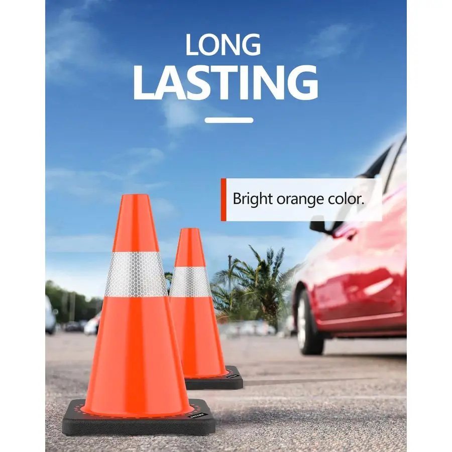 حزمة مخاريط المرور BATTIFE مقاس 18 بوصة مع قاعدة سوداء مرجحة، مخروط برتقالي PVC للتحكم في حركة المرور، وأحداث البناء، والممر R