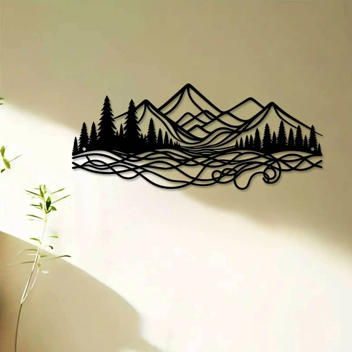 CIFBUY Metal Wall Art Forged Iron Mountain with Pine Trees and Peaks Ornament Outdoor Indoor Hanging Decor Display