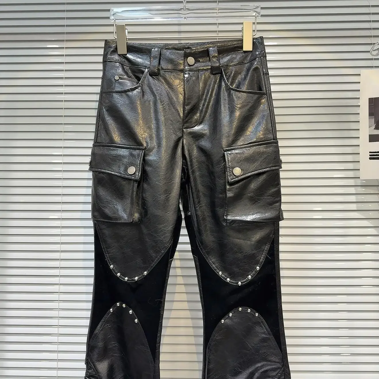IMU 2025 New Spring Hot Girls Subcluture Revits Patch PU Streetwear Drawstring Light Flare Pants Gothic Punk Rave Jazz Long Capr