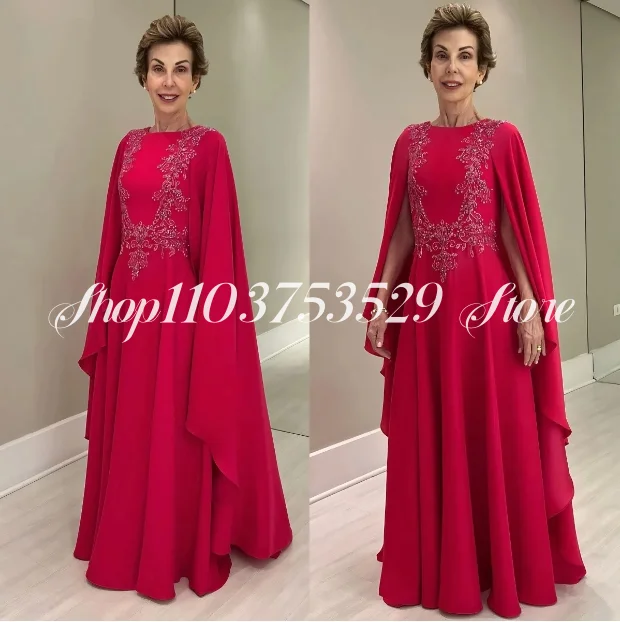 Elegant Mother of the Bride Gowns 2025 Rose Jewelled Neck Shawl Wedding Dresses Beaded Custom Evening vestidos largos