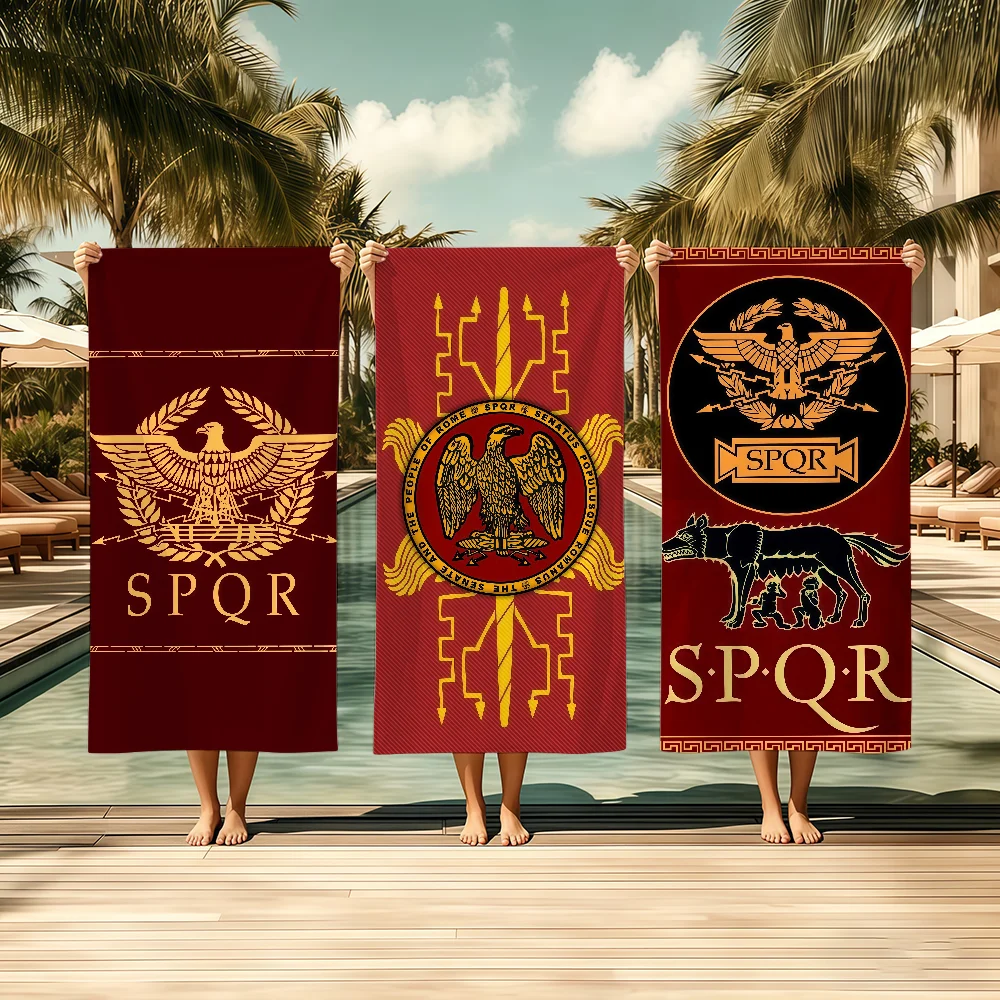 Gold Imperial Eagle Rome SPQR Towel Textile Bathrobe Beach Quick-Drying Lightweight Portable Camping Swim Pool Travel