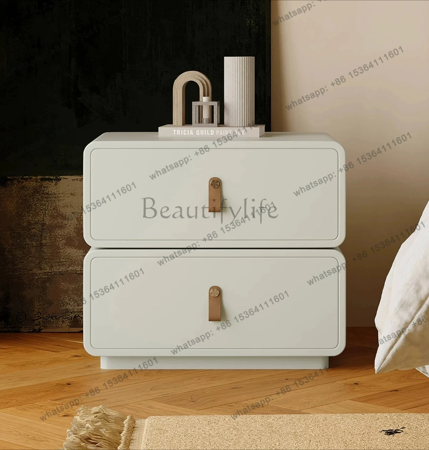 Minimalist rotating bedside table household bedroom paint storage cabinet cream wind creativity