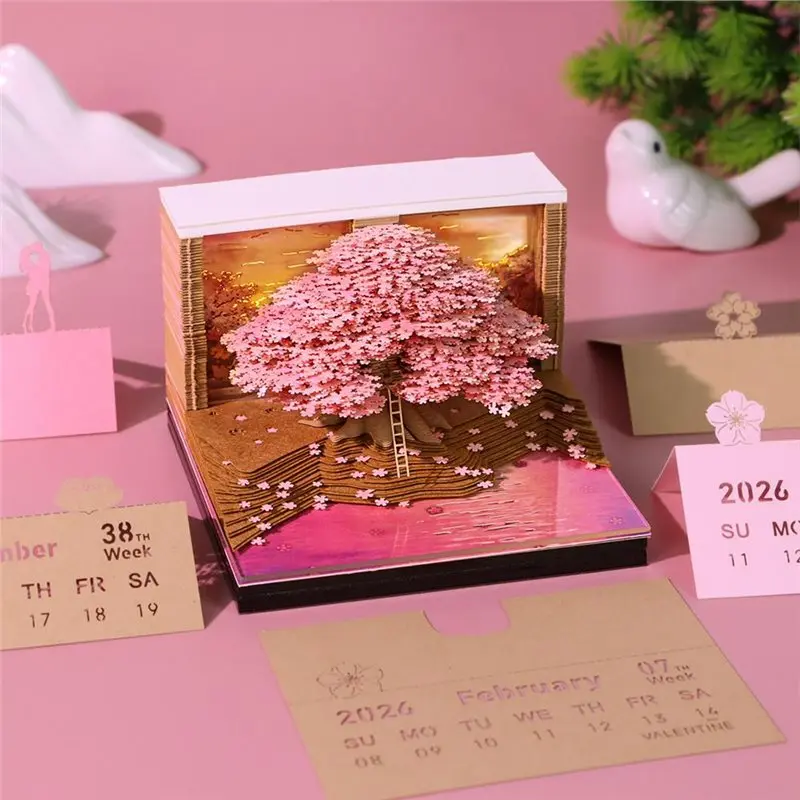 Desktop Decoration 3D Stereoscopic Memo Book 2026 Paper Carving Calendar Commemorative Gift Tree House