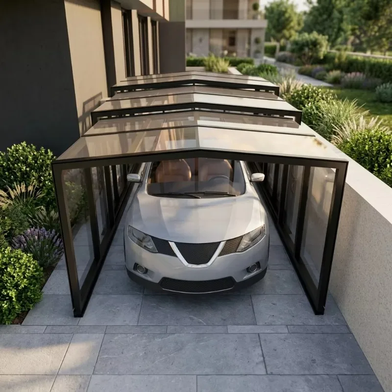 Customized New Arrival Contemporary Movable Foldable Electric Retractable Park Carport Courtyard Tempered Glass Smart