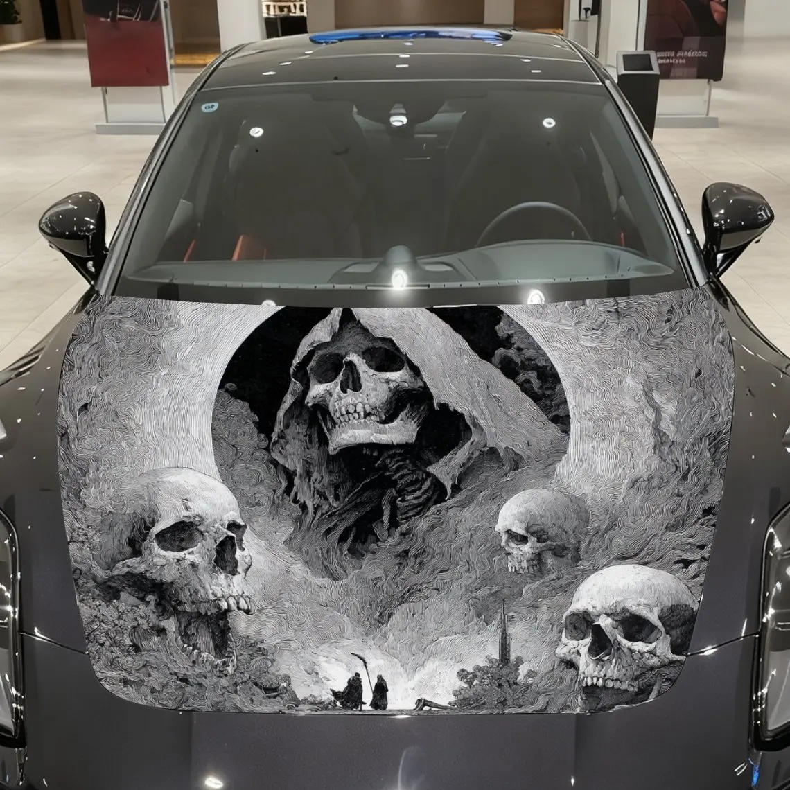 

Mysterious Skull Pattern Car Hood Stickers, Decorative Car Packaging Paper, Bold Designs, Halloween Decorations, Car Parts Acces