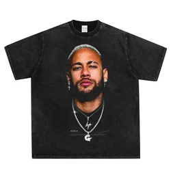 Neymar Graphic Print: American Retro Crewneck Cotton Short Sleeve T-shirt, Hip-hop Trend, Sports Base Trend Oversized T Shirt