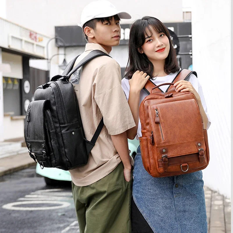 Women's Leather Backpack Fashionable Plaid Travel Pack Mini Laptop Vintage Leather Sheepskin Korean Men's Small Black Backpack