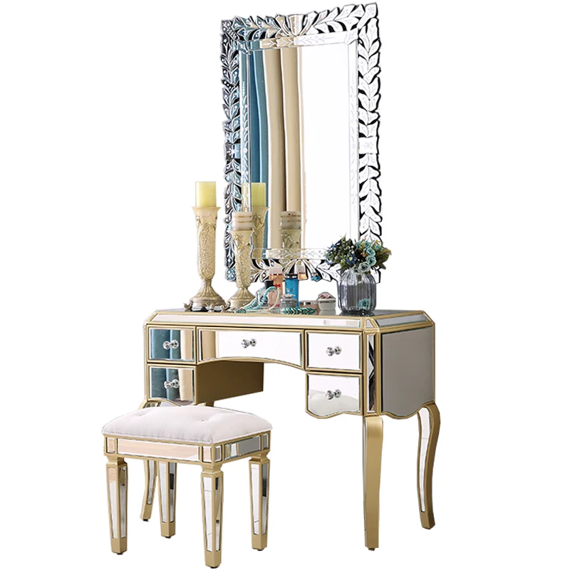 

Light luxury dresser storage cabinet integrated small apartment bedroom modern simple makeup table Nordic mirror