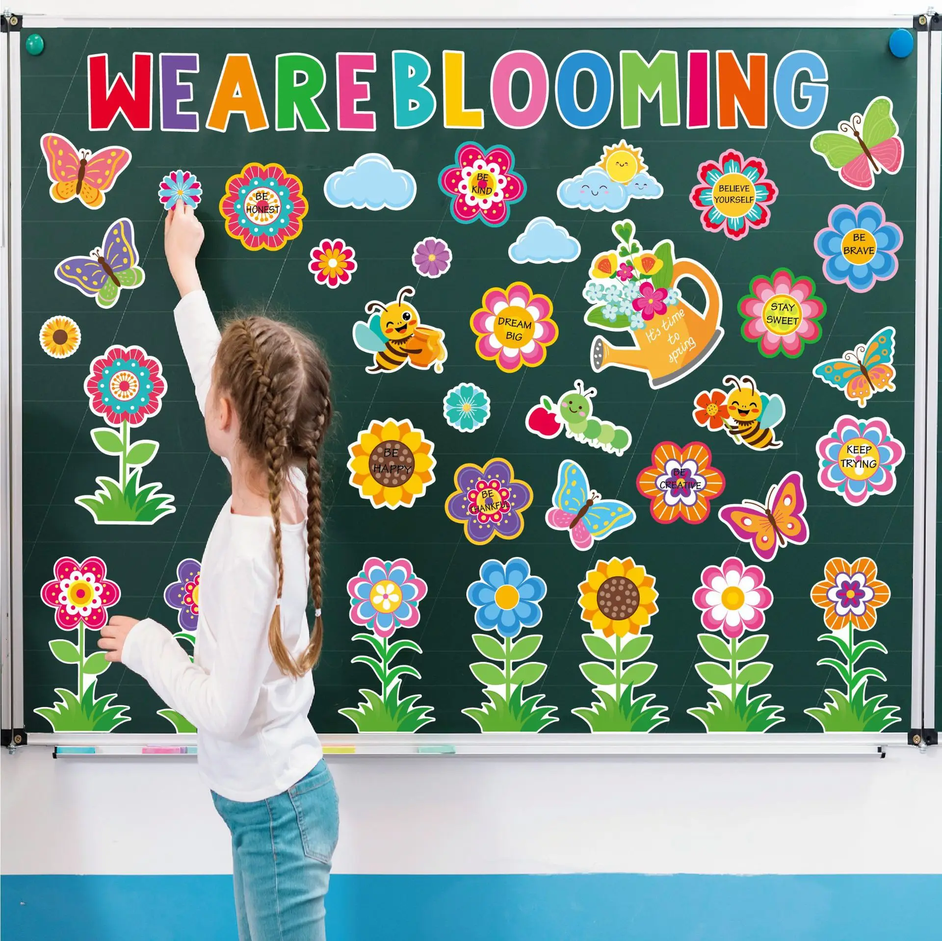 

Spring Flower Butterfly Bulletin Board Decor, Cardstock Cutouts for School Party Classroom Seasonal Wall Decals