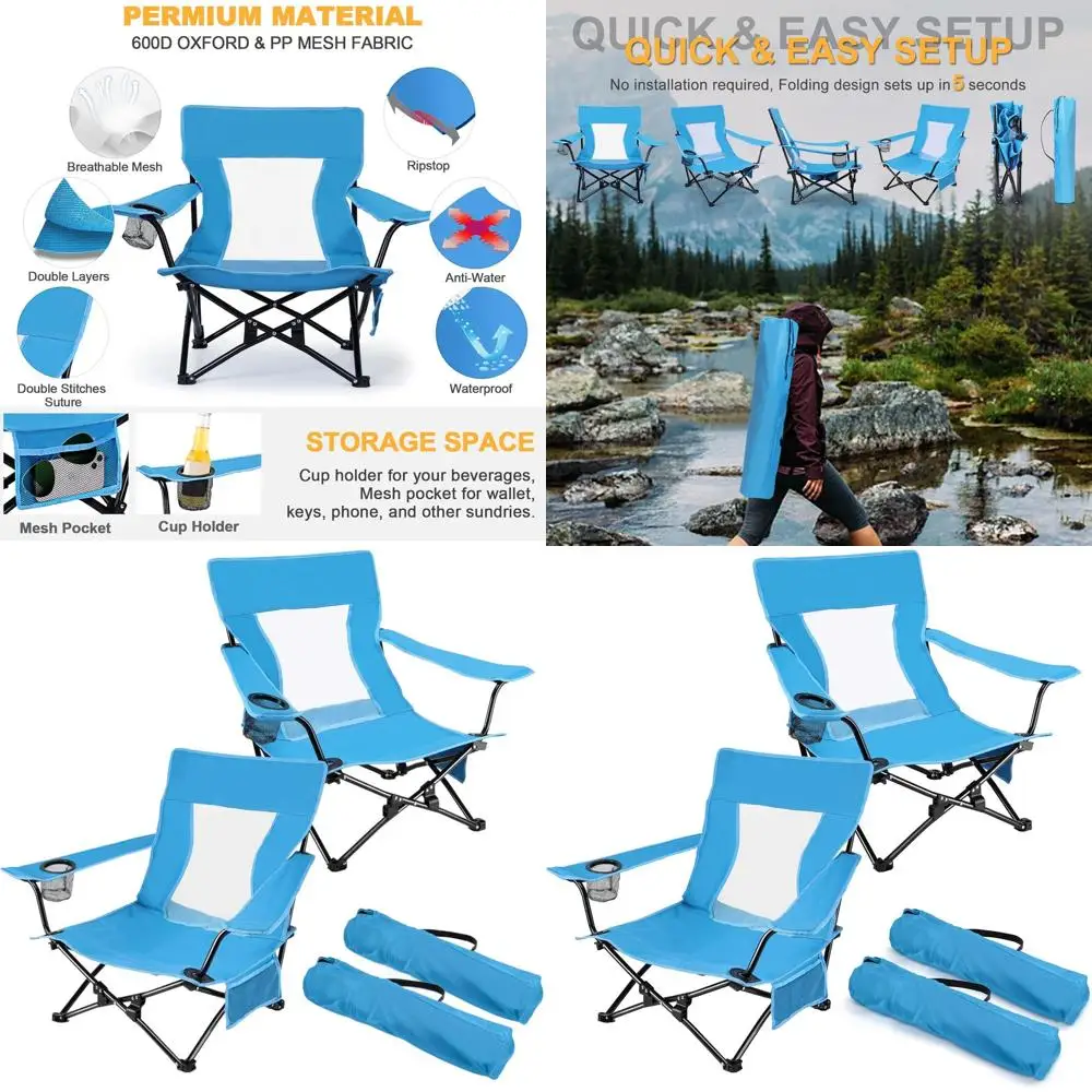 

Стул для пляжного кемпинга (2 шт.), складной стул для взрослых, сверхпрочный портативный стул с подлокотником для рыбалки на открытом воздухе, лужайка