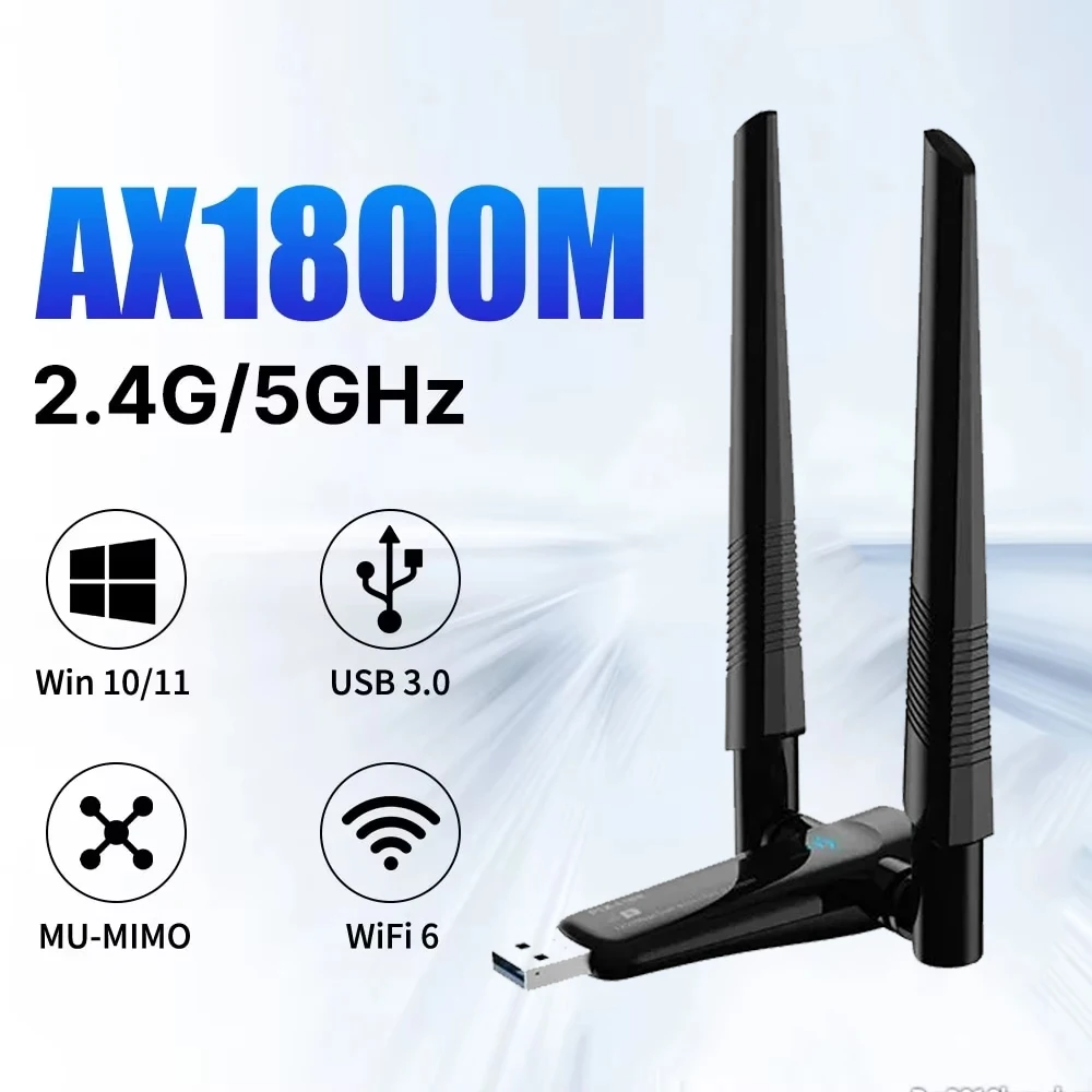 WiFi6 USB3.0 Wireless Adapter 1800Mbps Dual Band 2.4G/5GHz 802.11AX Wi-Fi Dongle Network Card For Laptop/PC Windows 10/11