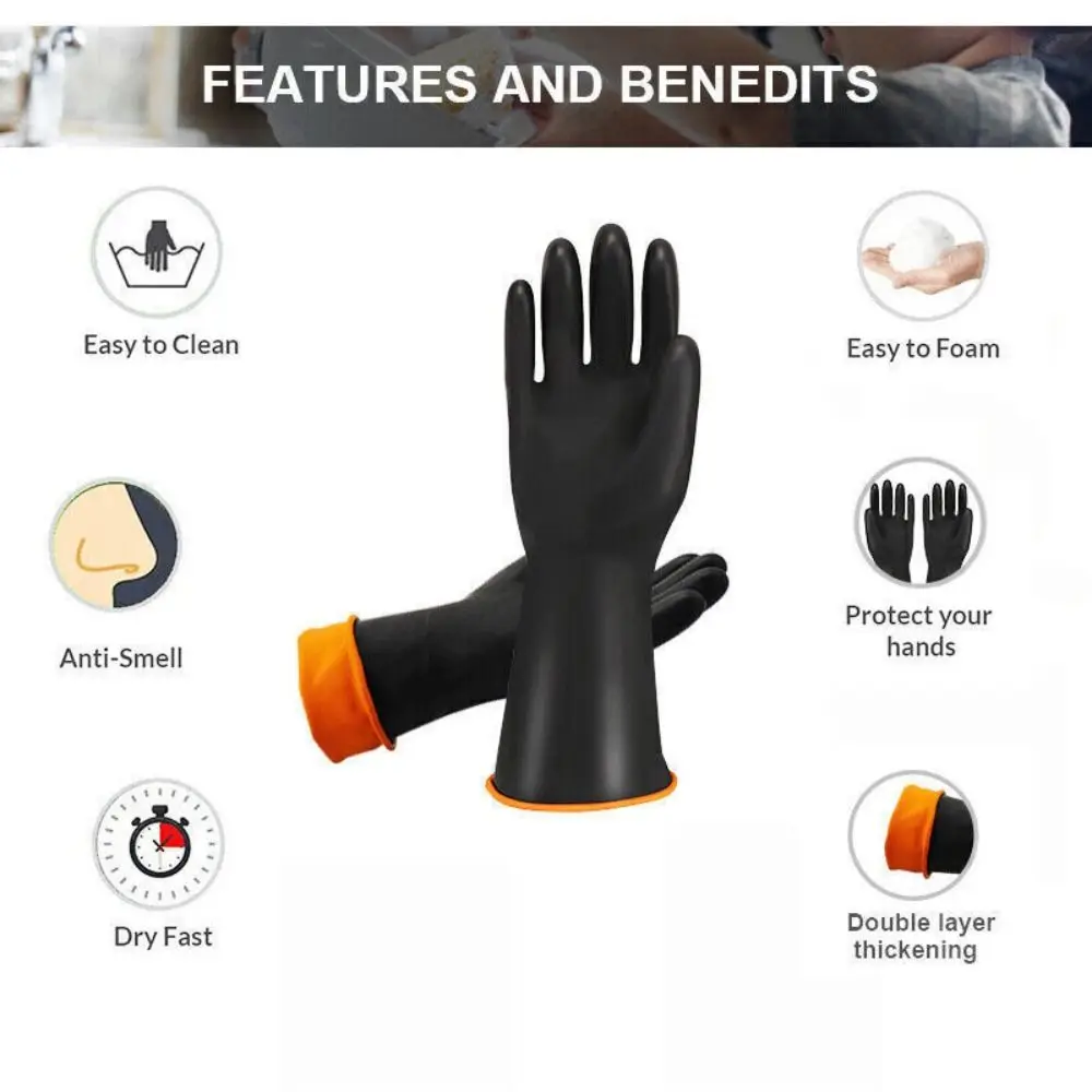 Resist Strong Acid and Alkali Chemical Resistant Gloves Reusable Long Industrial Rubber Gloves 17''22'' Heavy Duty