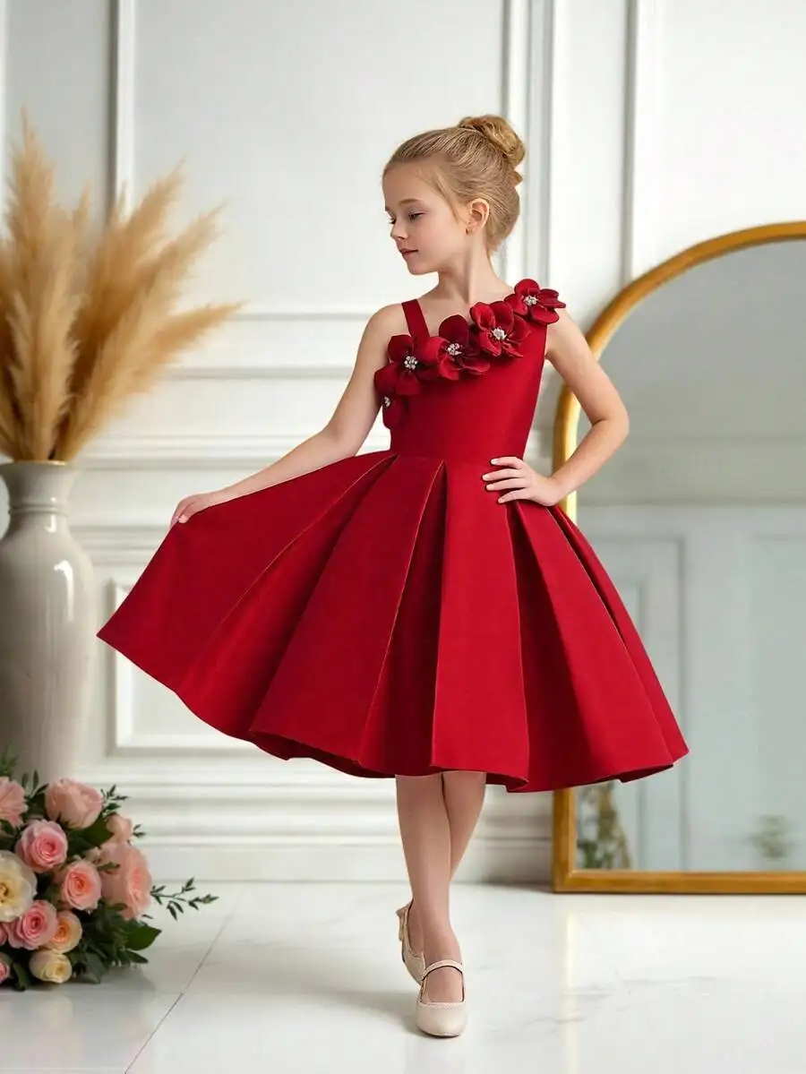 

Elegant Red Floral Applique Evening Dress For Formal Occasions