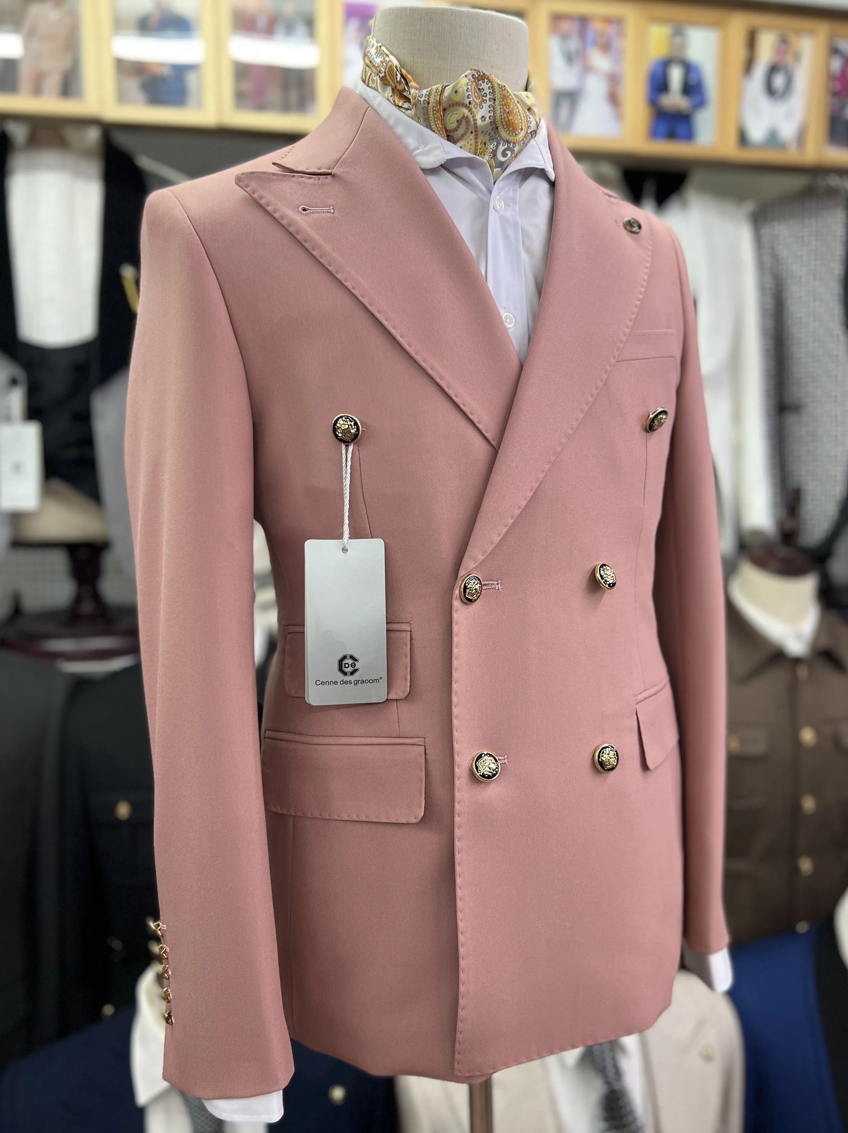 Cenne Des Graoom-traje elegante para hombre, conjunto de dos piezas de doble botonadura, traje de fiesta de boda de alta calidad, color rosa, 2023