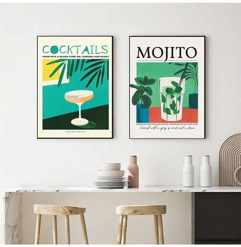 Cartoon Fruit Juice Mojito Aperol Spritz Posters and Print Sangria Drink Negroni Canvas Painting Club Bar Shop Home Decoration