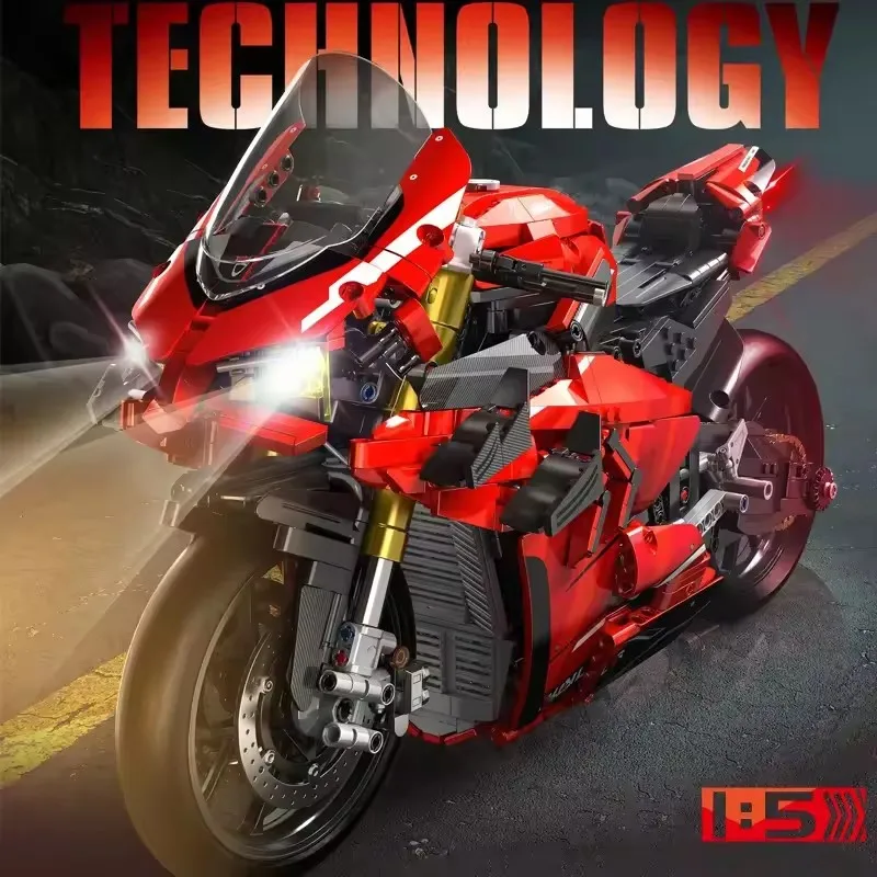 MOC V4S وحدات دراجة نارية منشئ 1:5 اللبنات الطوب للبالغين دراجة نارية ألعاب فنية للبنين هدايا عيد الميلاد