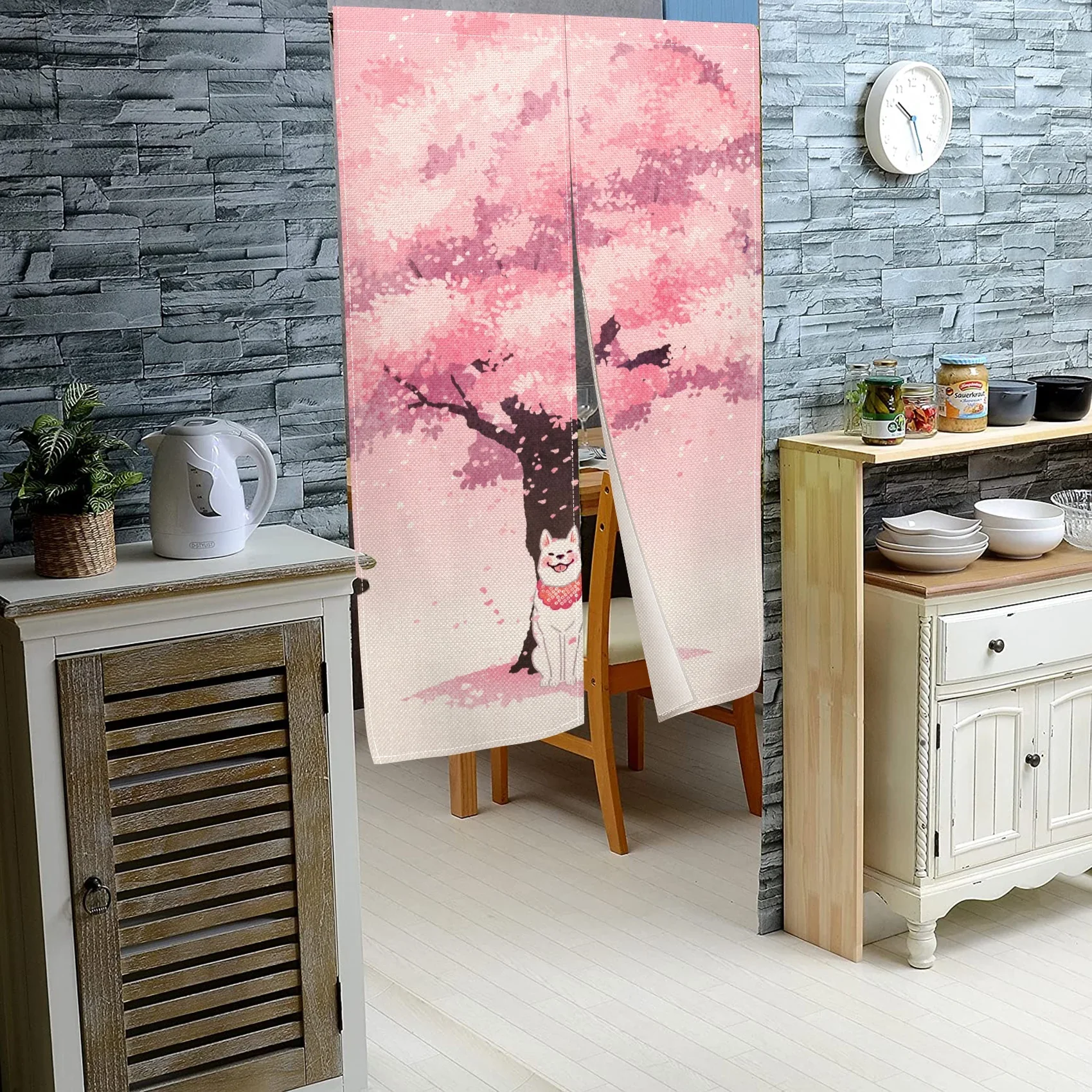 Cherry Blossom Door Curtain Japanese Printed Partition Kitchen Doorway Decorative Drapes Entrance Noren Hanging Half-curtain