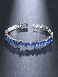 EMMAYA 1 Piece Fashion Cubic Zirconia Cuff Bangles for Women Trendy Baguette Men Open Bracelet Party Jewelry