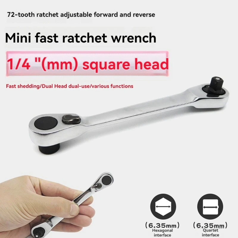 1/4 Inch Mini Ratchet Wrench 72 Teeth Drive Ratchet Wrench Tool Wrench Hex Handle Lock Socket Quick Release Tool