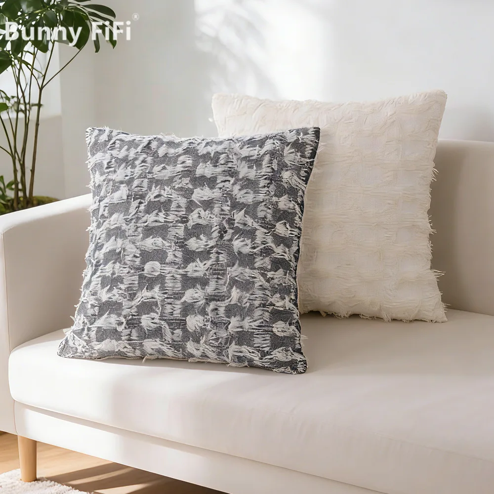 Nordic Floral Checkered Decorative Throw Pillow Covers Soft Fluffy Faux Feather Texture Cushion Cases For Sofa Bed Living Room