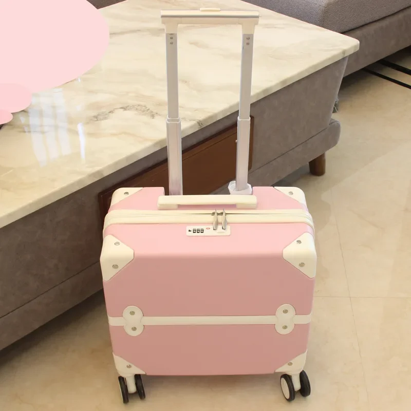 2PCS travel suitcase set,Women pink trolley luggage case,18 inch carry on rolling luggage bag,small vintage suitcase with wheels