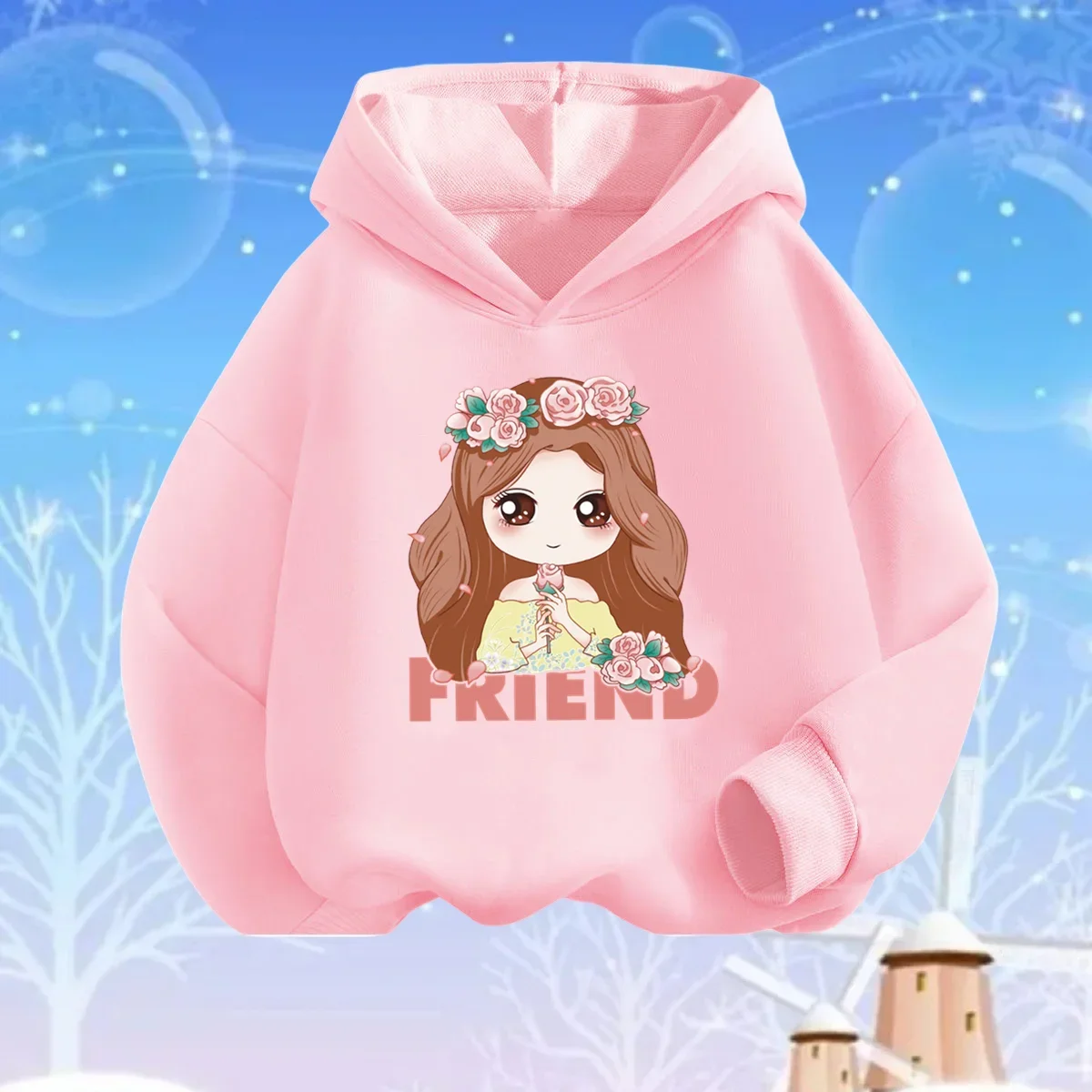 Cute Flowers Girls Graphic Children Hooded Hoodies Kids Clothes 2024 Kawaii Tracksuit for Spring Autumn Sweatshirt Pullovers Top