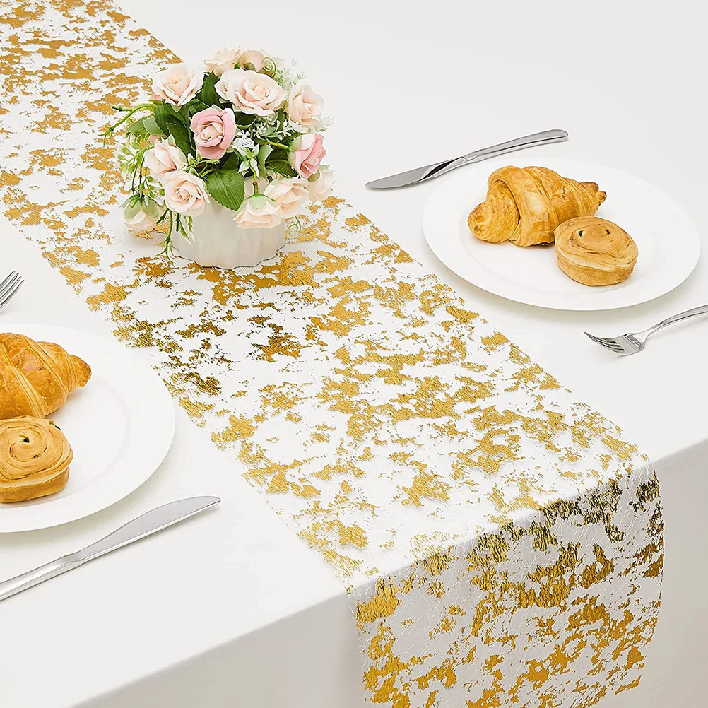 

Gold Table Runner Decorative Polyester Tablecloth Household Dining Table Cover Party Holiday Wedding Decor Household Desk Cloth