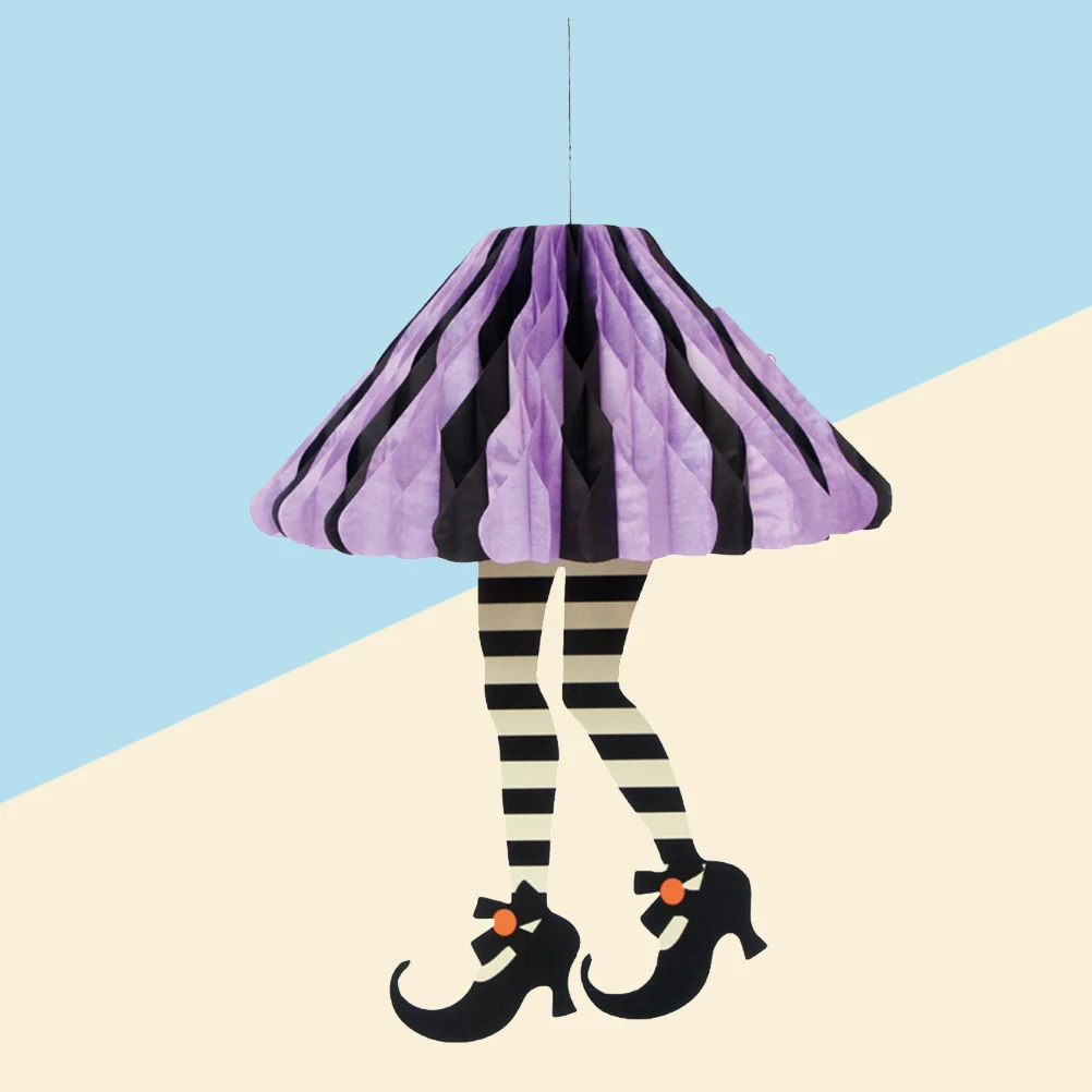 

Halloween Paper Hanging Ornament Honeycomb Skirt High Heels Purple Party Decoration for Haunted Indoor Outdoor