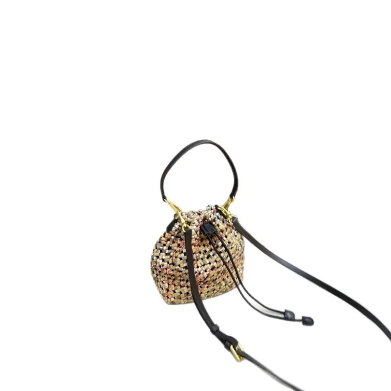 

bag women's cowhide retro woven hollow bucket bag portable shoulder messenger bag