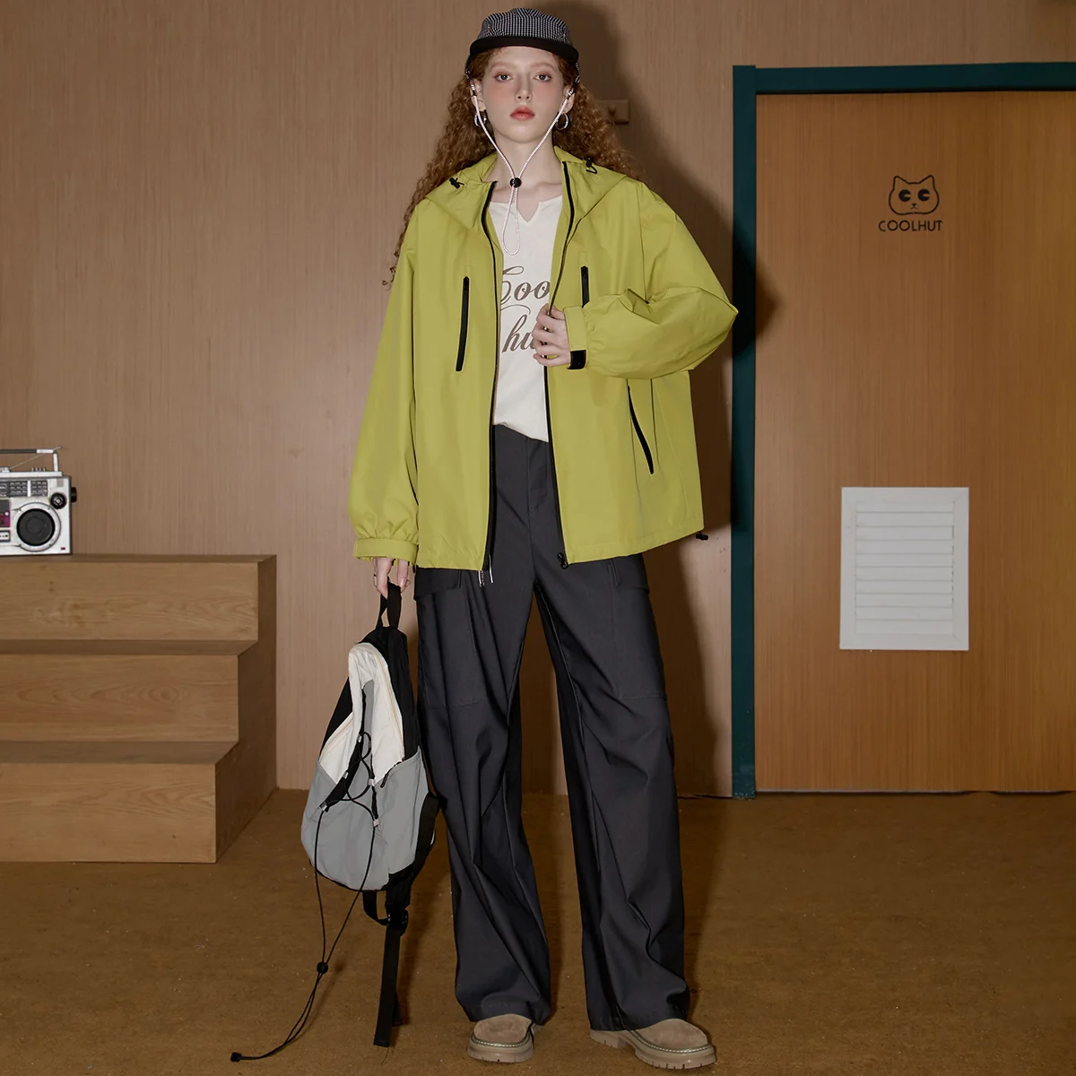 

Осень 202, женская винтажная куртка с капюшоном на молнии, цветное пальто-карго, асимметричная уличная одежда, верхняя одежда большого размера унисекс